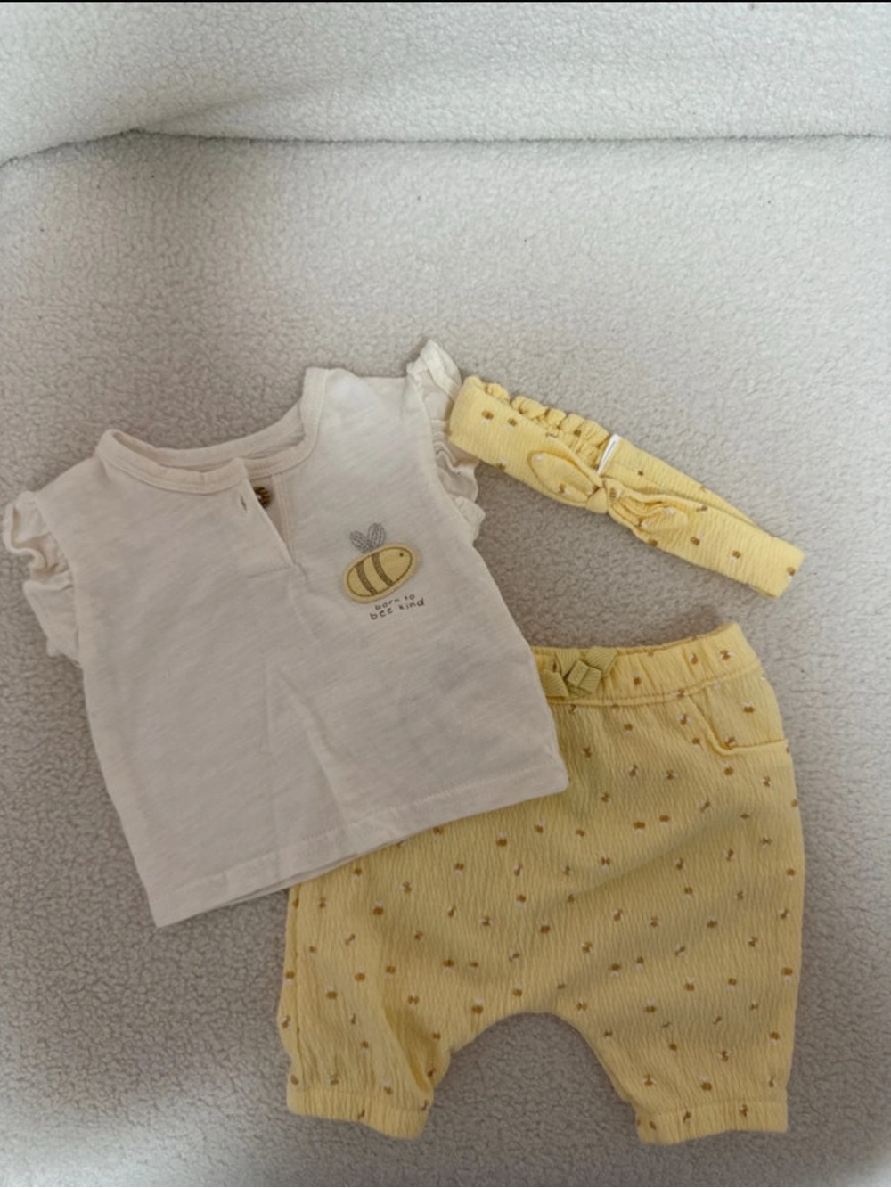 Carter's Cream Tee with Yellow Bee Knit Pants & Headband